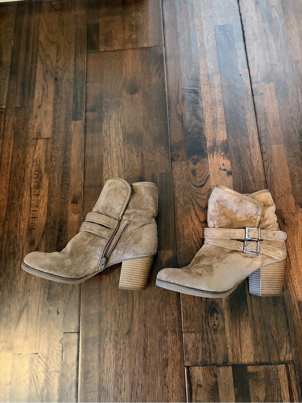 Suede Ankle Boots with Buckle Strap - Taupe